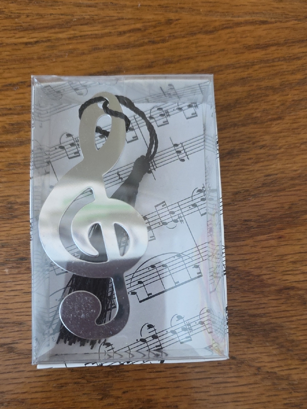 Silver Treble Clef Metal Bookmark with Black Tassel